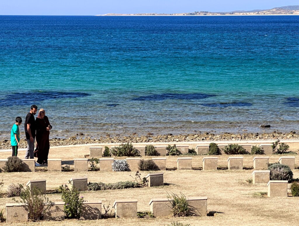 A family of mourners at Anzac Cove